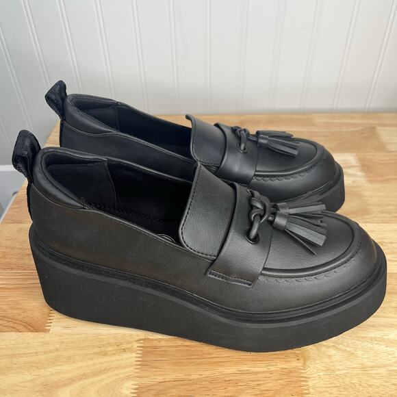 Rocket Dog Harper Platform Black Chunky Loafer Grunge Y2K Edgy Faux Leather - Picture 5 of 16